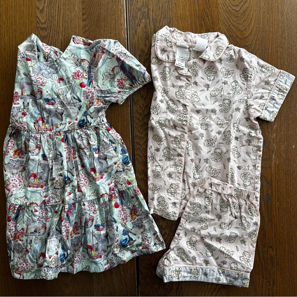 Bundle May Gibbs Floral Fauna Festive Print Dress Pink Pajamas Girl’s Size 4T - Picture 2 of 11